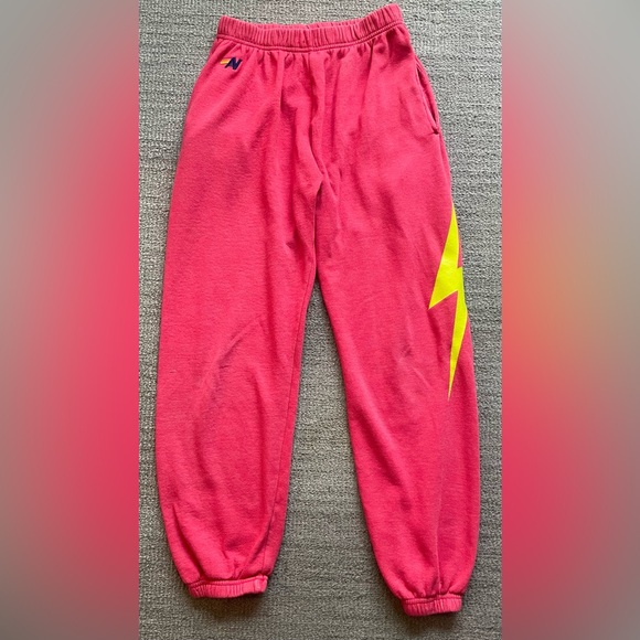 AVIATOR NATION Women’s Red/Pink Neon Bolt Sweatpants Joggers - Picture 4 of 13